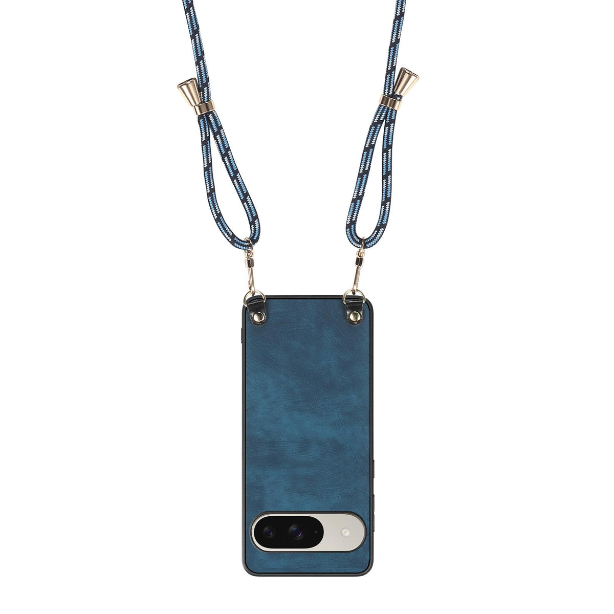 For Google Pixel 11 Pro XL Vintage Leather PC Back Cover Phone Case with Crossbody Strap - Blue - SYA002809618F