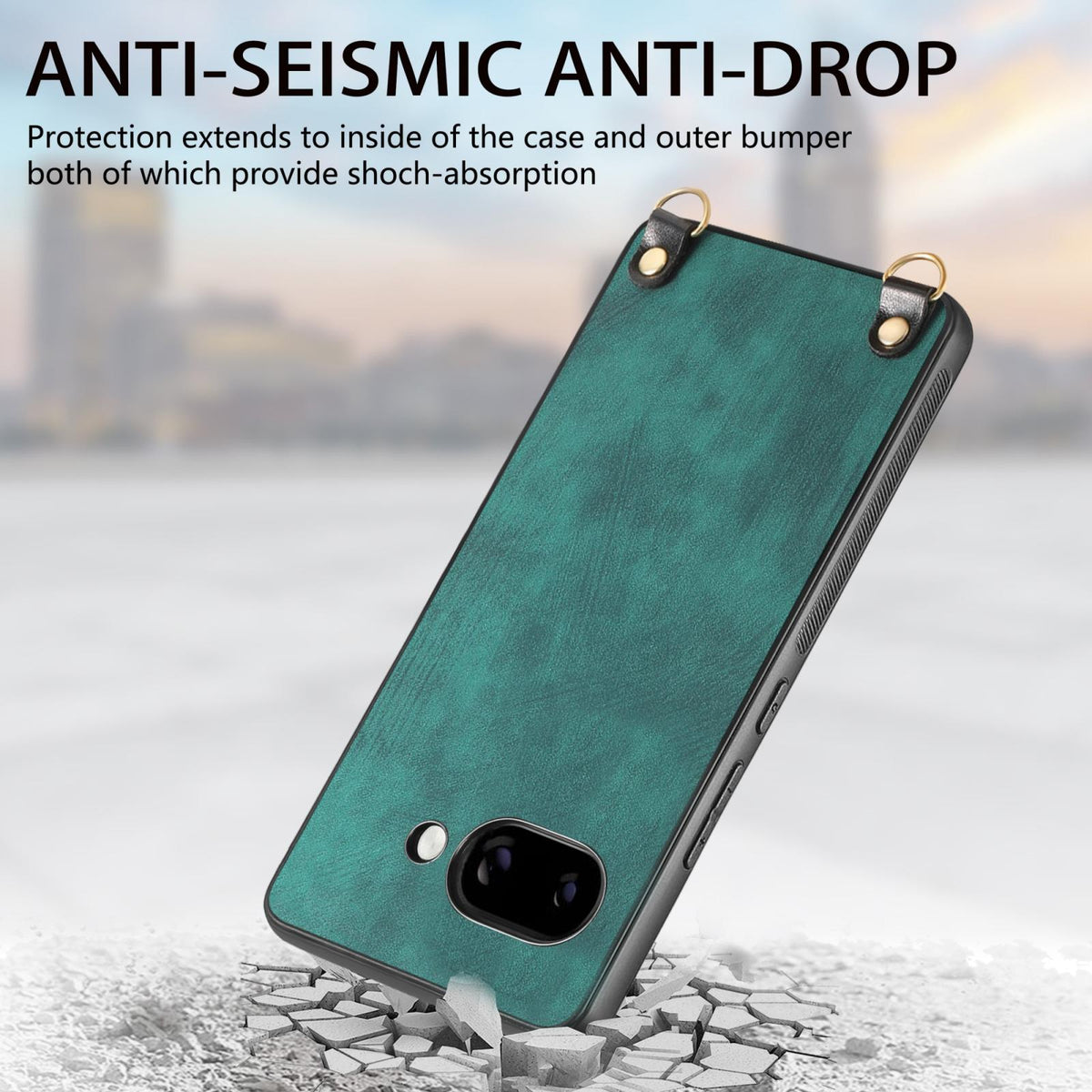 For Google Pixel 11 Pro XL Vintage Leather PC Back Cover Phone Case with Crossbody Strap - Green - SYA002809618A