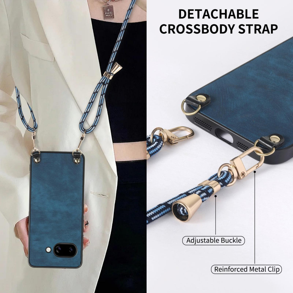 For Google Pixel 11 Pro XL Vintage Leather PC Back Cover Phone Case with Crossbody Strap - Green - SYA002809618A