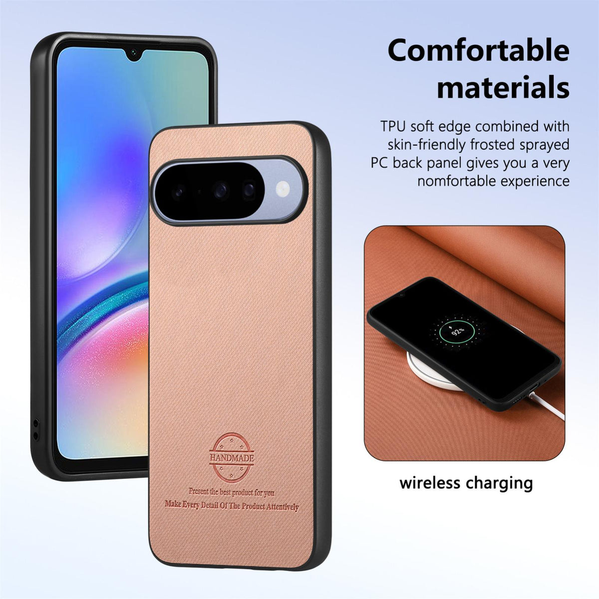 For Google Pixel 11 Twill Fabric Leather Skin Back Phone Case - Pink - SYA002810206C