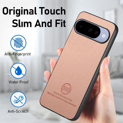 For Google Pixel 11 Twill Fabric Leather Skin Back Phone Case - Pink - SYA002810206C