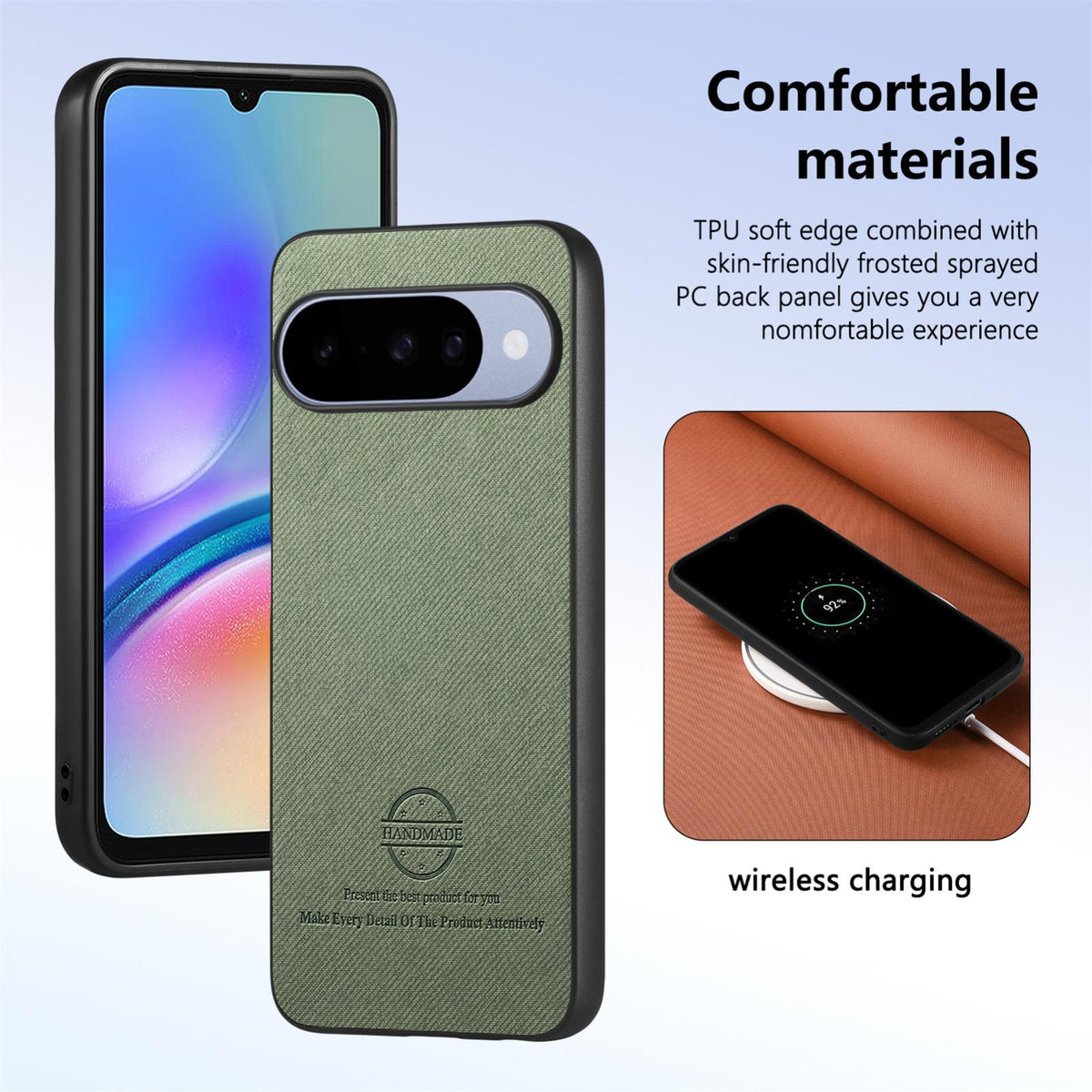 For Google Pixel 11 Twill Fabric Leather Skin Back Phone Case - Green - SYA002810206D