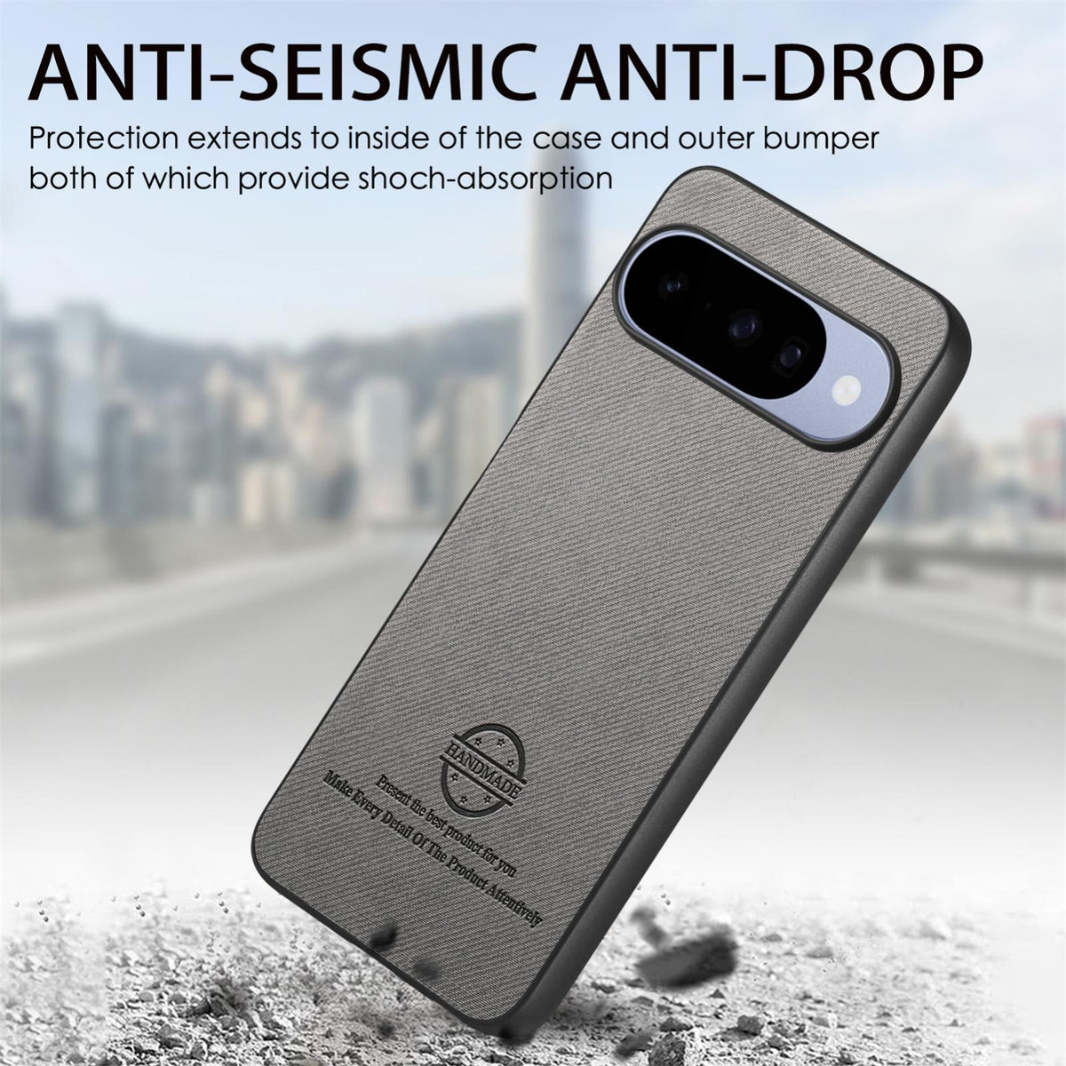 For Google Pixel 11 Twill Fabric Leather Skin Back Phone Case - Gray - SYA002810206E