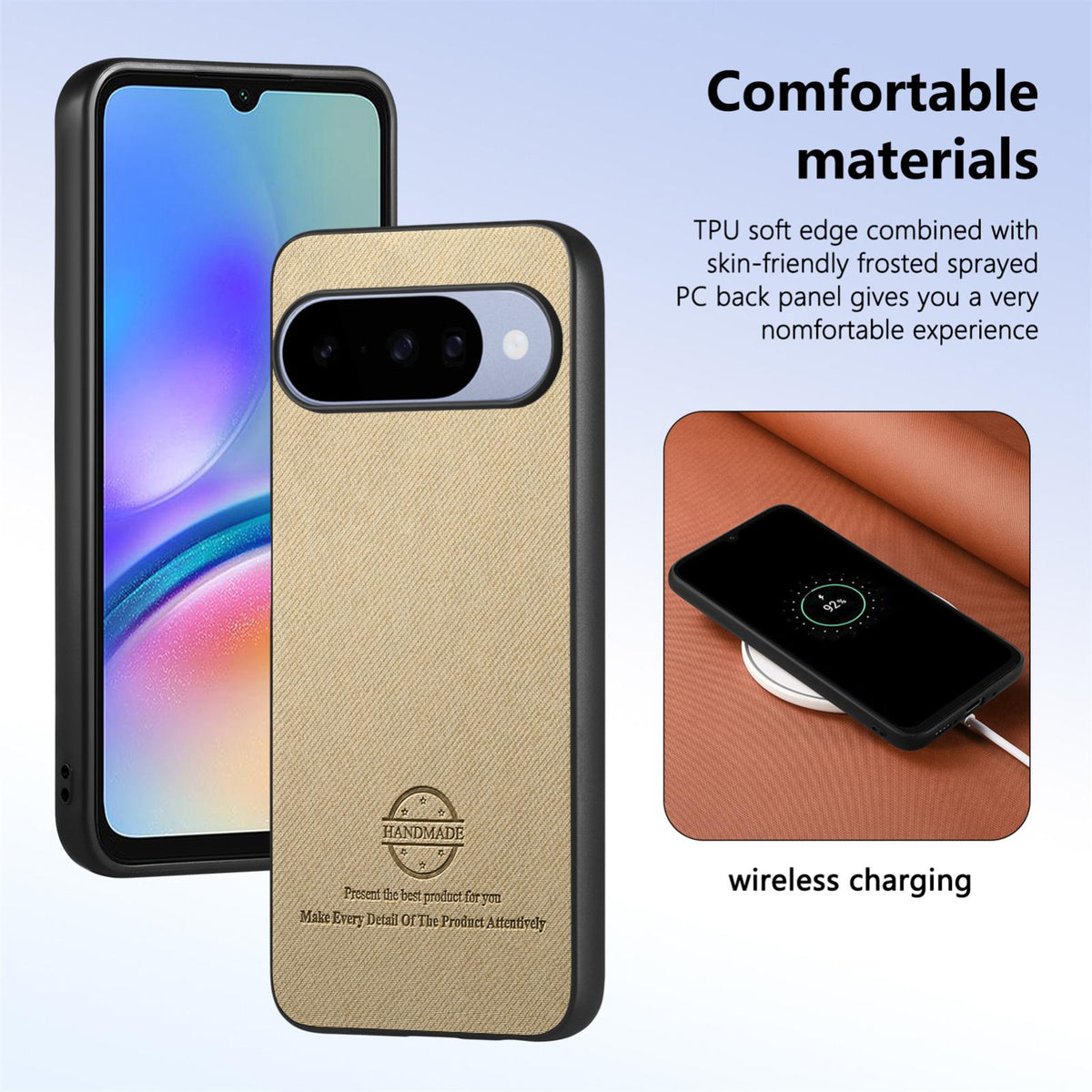 For Google Pixel 11 Twill Fabric Leather Skin Back Phone Case - Khaki - SYA002810206F