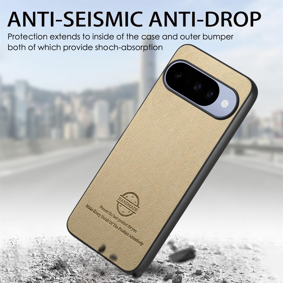 For Google Pixel 11 Twill Fabric Leather Skin Back Phone Case - Khaki - SYA002810206F