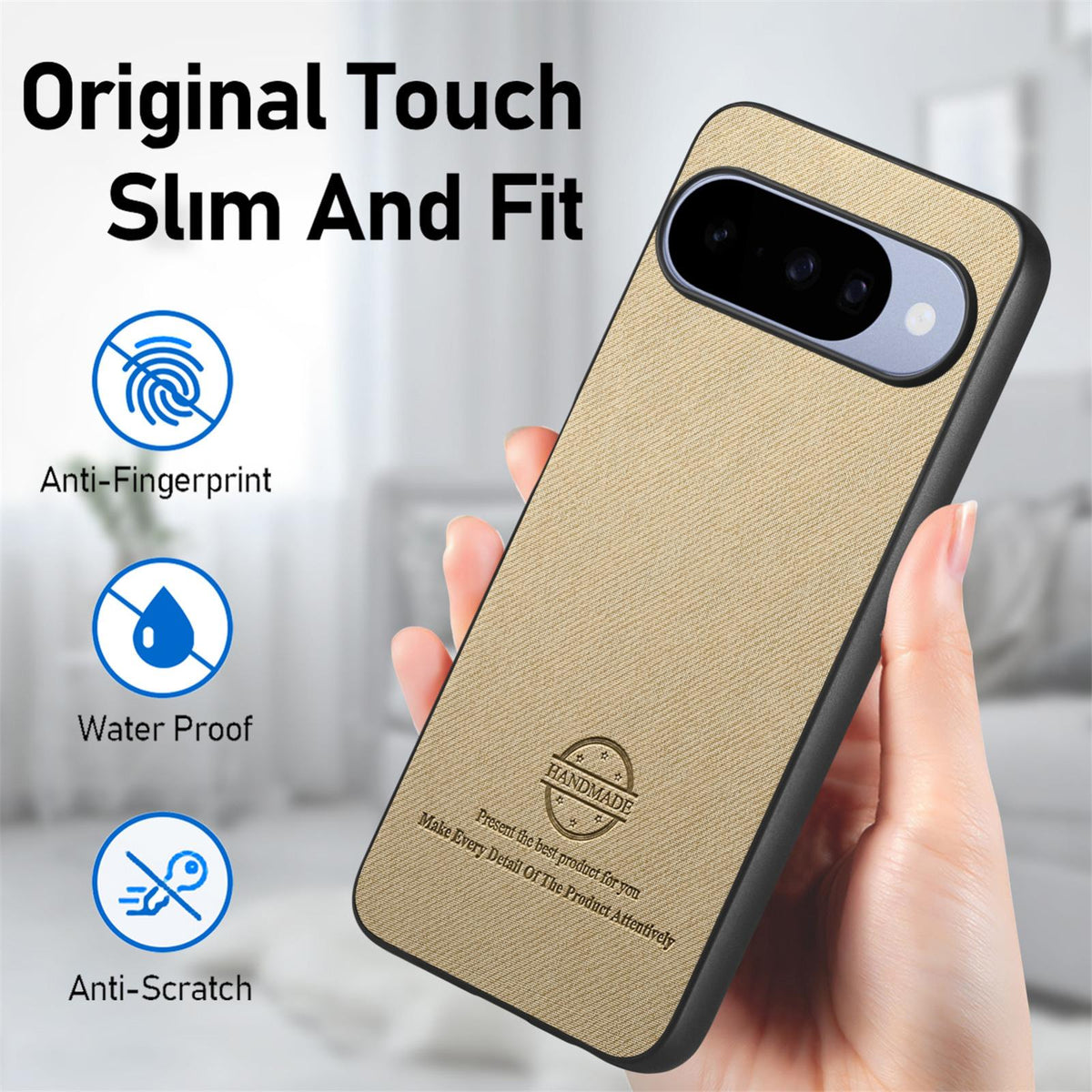For Google Pixel 11 Twill Fabric Leather Skin Back Phone Case - Khaki - SYA002810206F