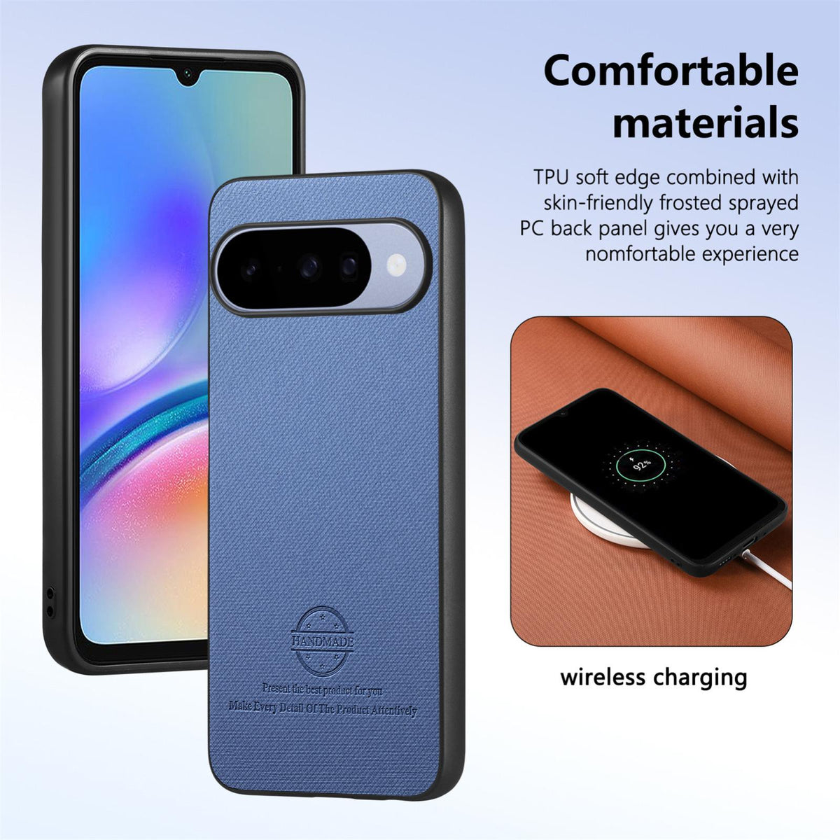 For Google Pixel 11 Pro Twill Fabric Leather Skin Back Phone Case - Blue - SYA002810207A