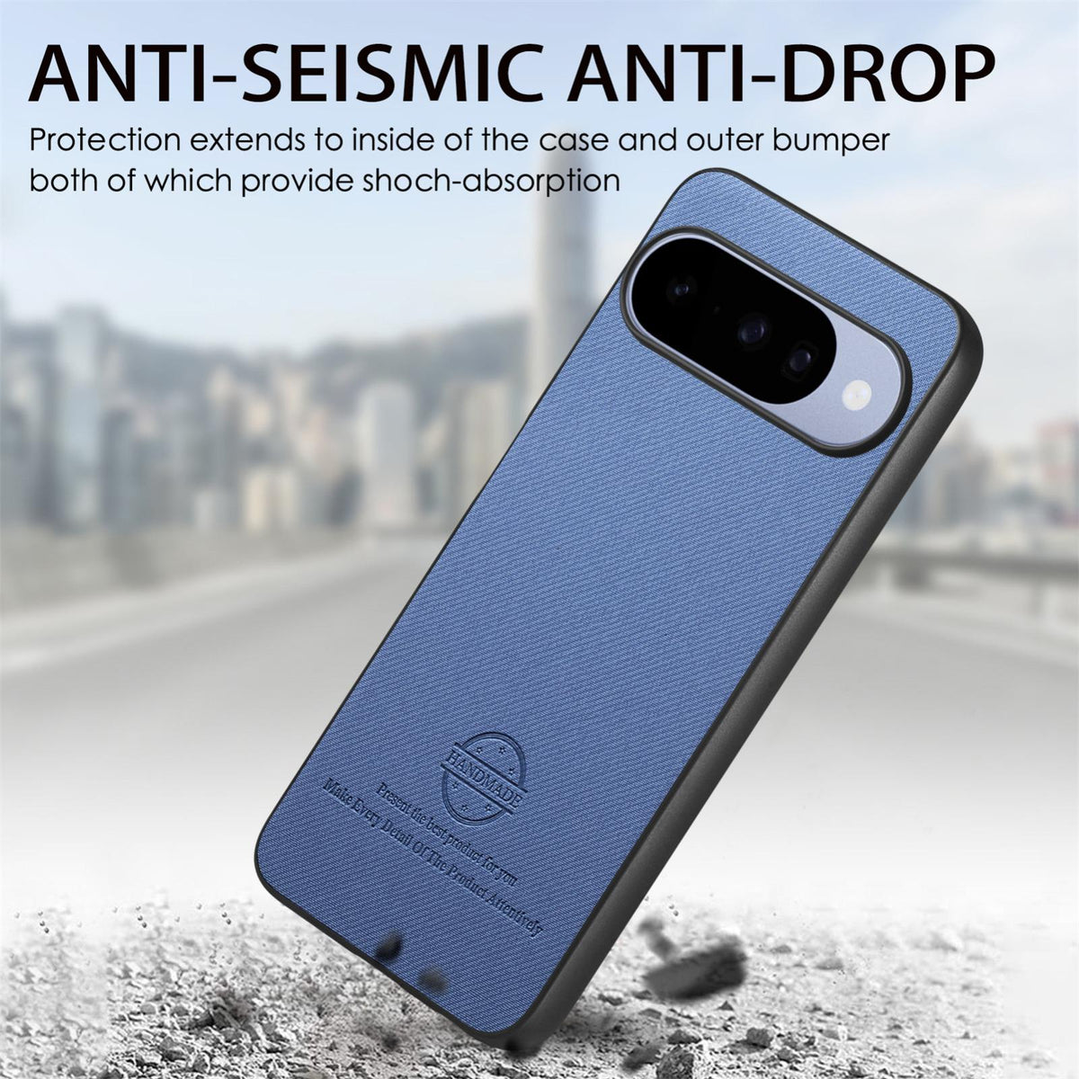 For Google Pixel 11 Pro Twill Fabric Leather Skin Back Phone Case - Blue - SYA002810207A