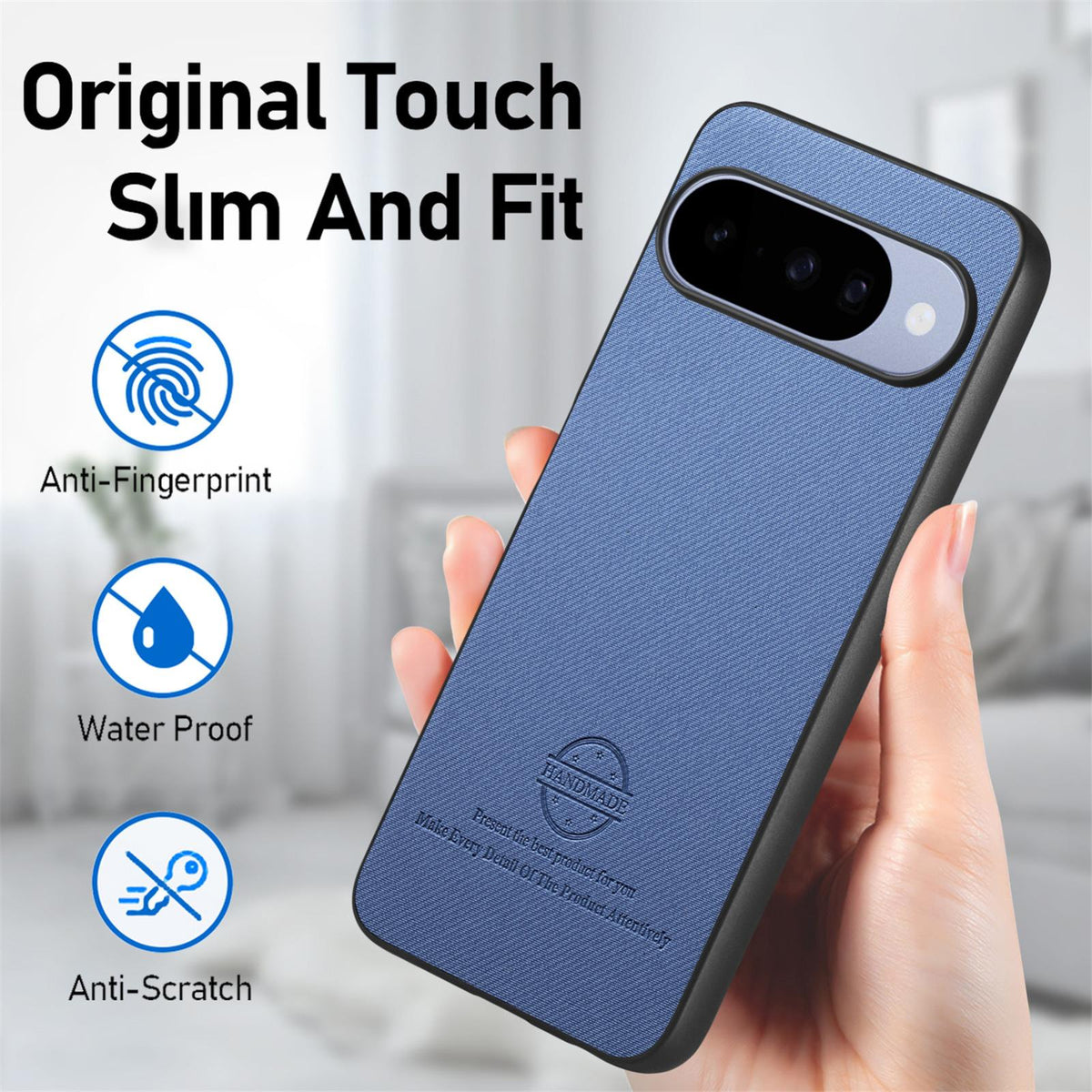 For Google Pixel 11 Pro Twill Fabric Leather Skin Back Phone Case - Blue - SYA002810207A