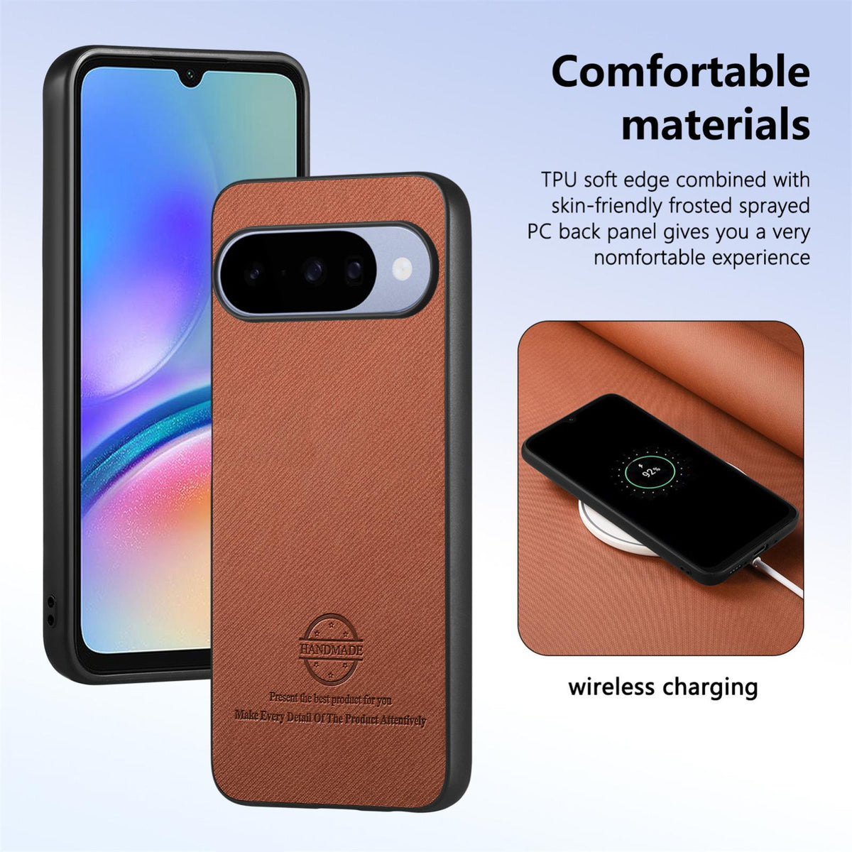 For Google Pixel 11 Pro Twill Fabric Leather Skin Back Phone Case - Brown - SYA002810207B