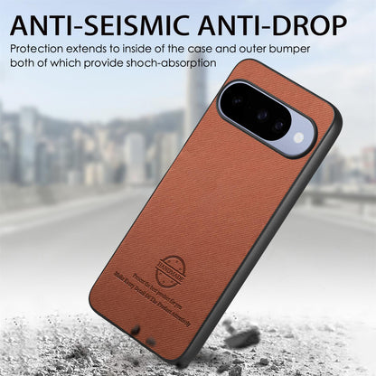 For Google Pixel 11 Pro Twill Fabric Leather Skin Back Phone Case - Brown - SYA002810207B