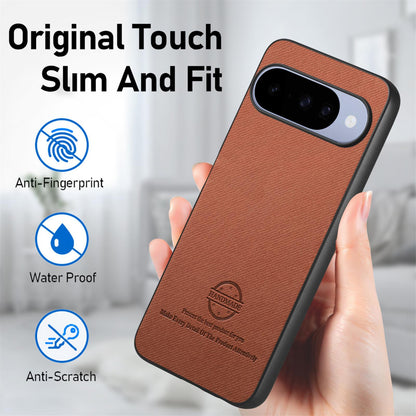 For Google Pixel 11 Pro Twill Fabric Leather Skin Back Phone Case - Brown - SYA002810207B