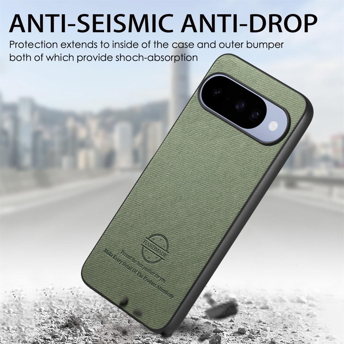 For Google Pixel 11 Pro Twill Fabric Leather Skin Back Phone Case - Green - SYA002810207D