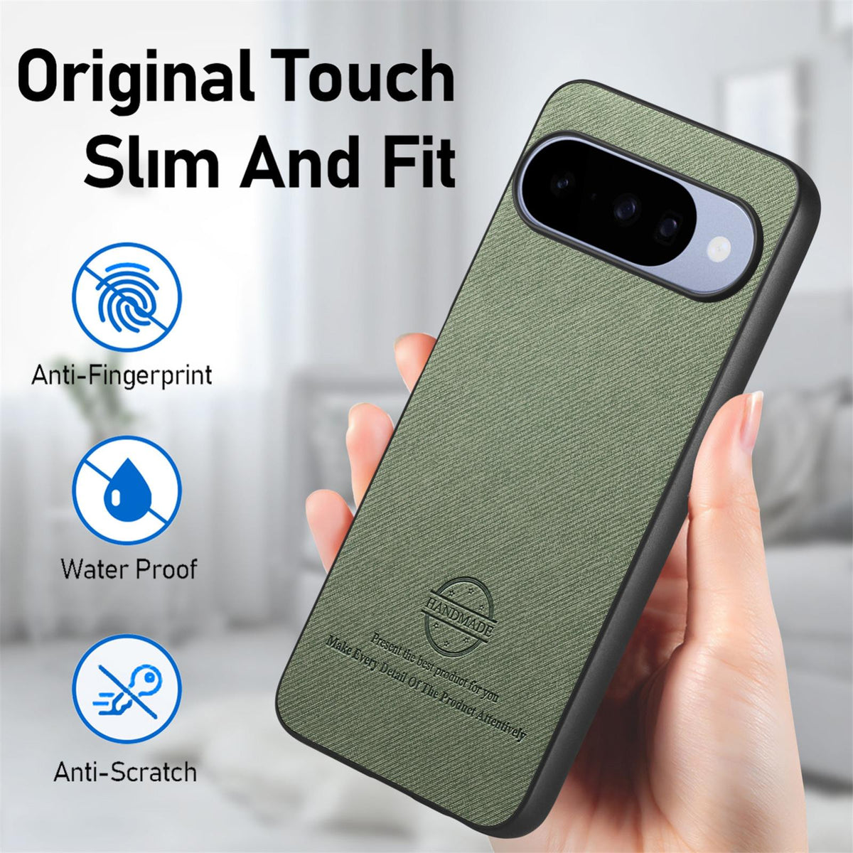 For Google Pixel 11 Pro Twill Fabric Leather Skin Back Phone Case - Green - SYA002810207D