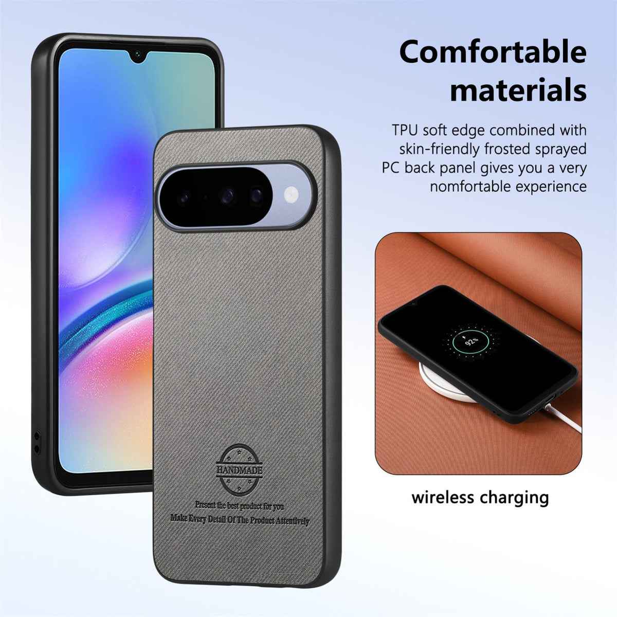 For Google Pixel 11 Pro Twill Fabric Leather Skin Back Phone Case - Gray - SYA002810207E