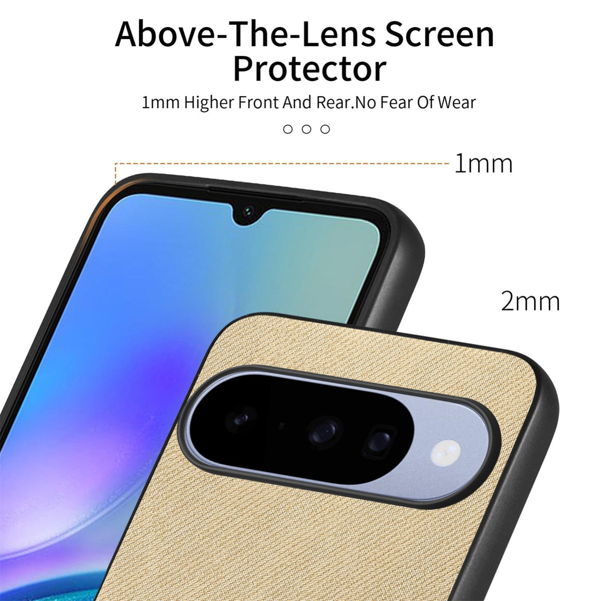 For Google Pixel 11 Pro Twill Fabric Leather Skin Back Phone Case - Khaki - SYA002810207F