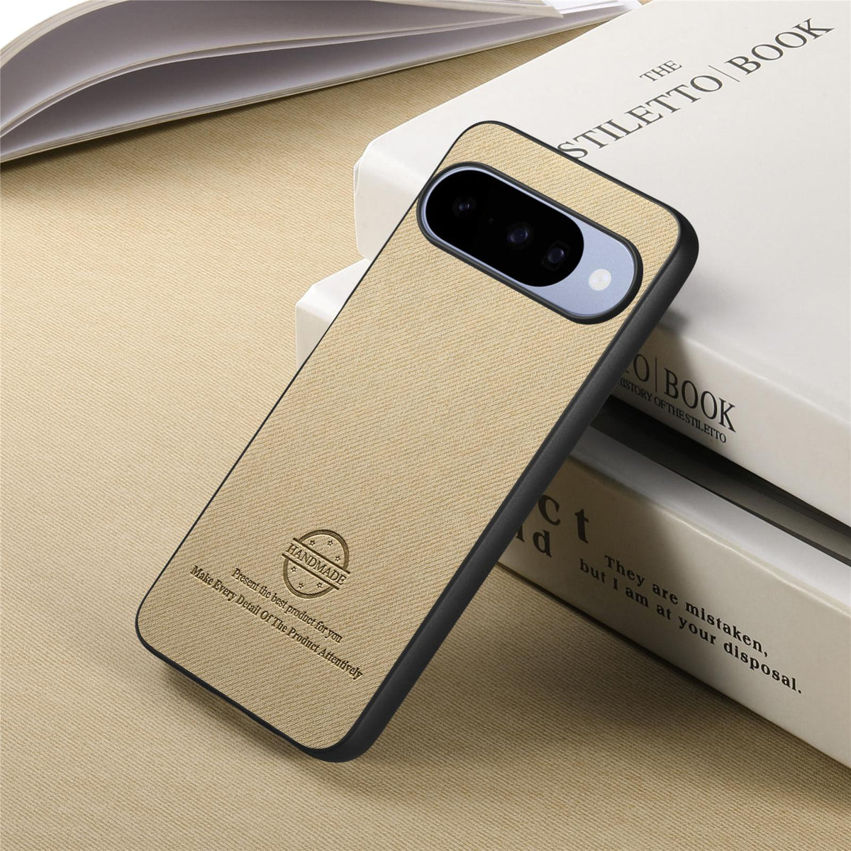 For Google Pixel 11 Pro Twill Fabric Leather Skin Back Phone Case - Khaki - SYA002810207F