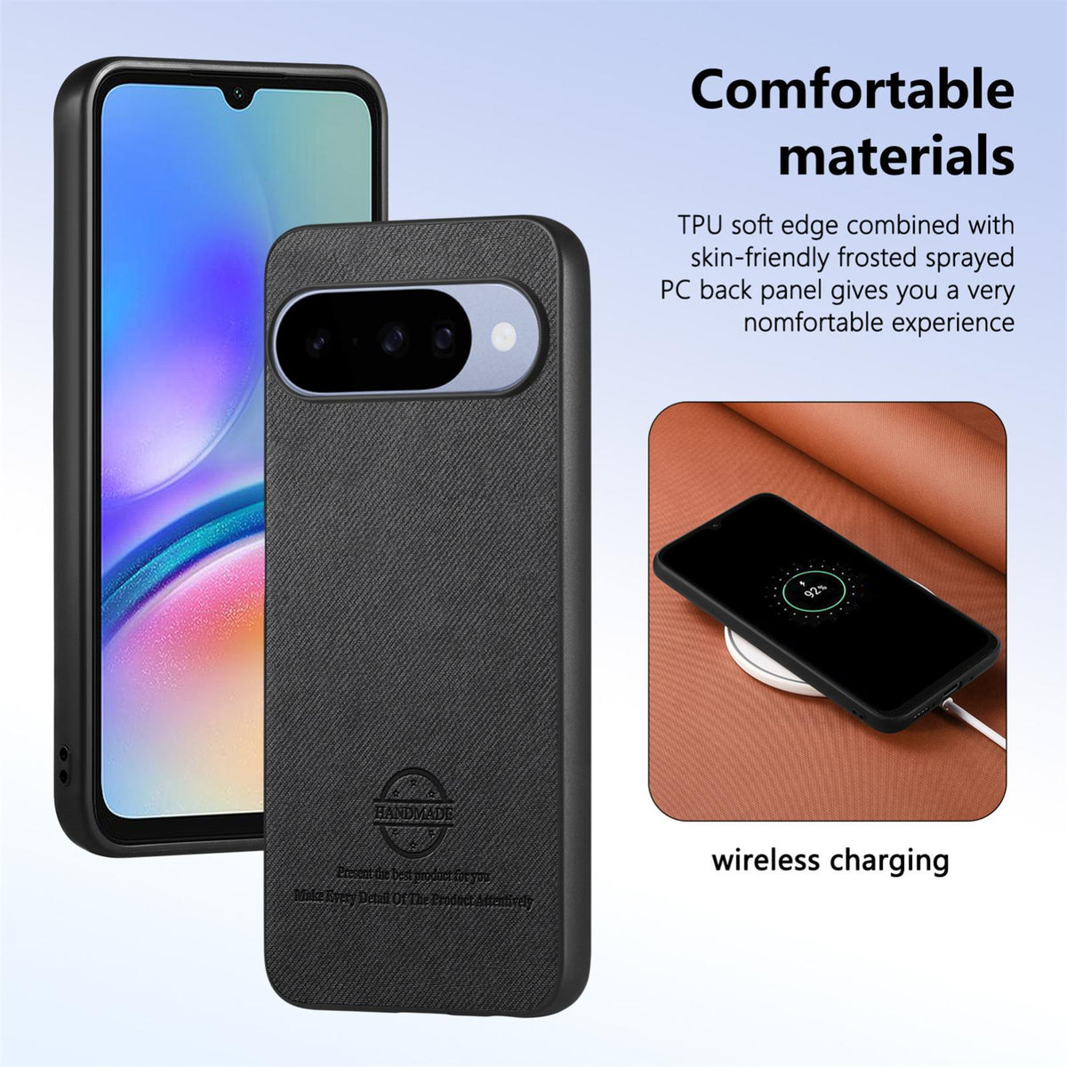 For Google Pixel 11 Pro Twill Fabric Leather Skin Back Phone Case - Black - SYA002810207G