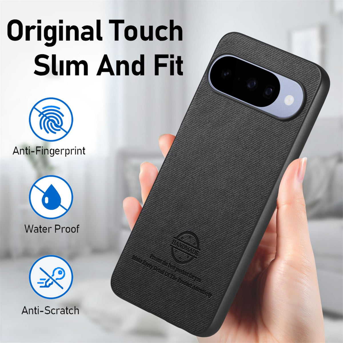 For Google Pixel 11 Pro Twill Fabric Leather Skin Back Phone Case - Black - SYA002810207G