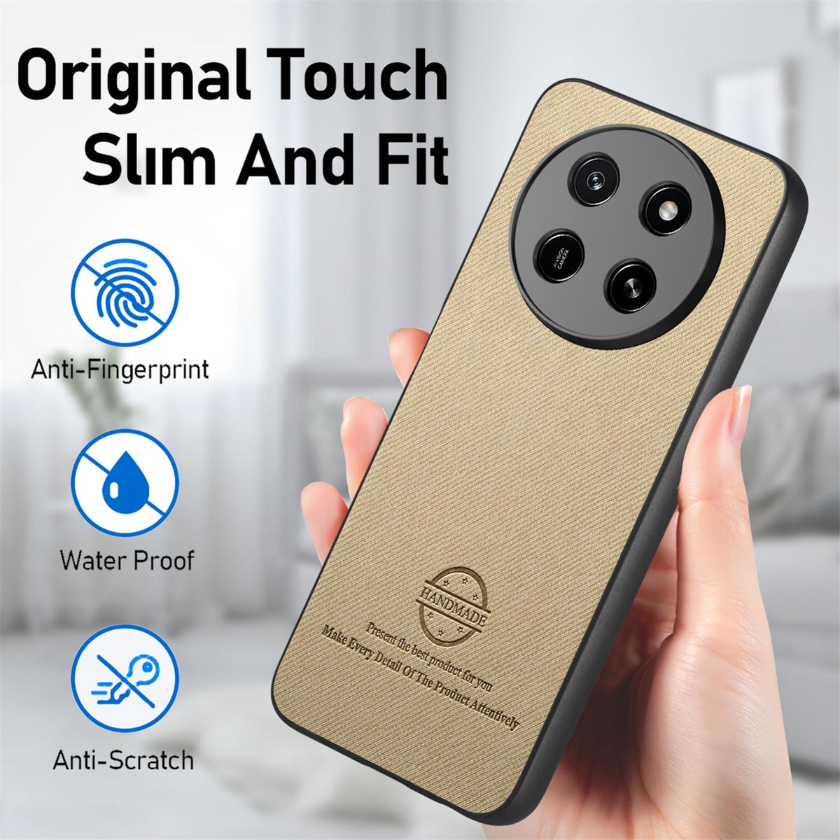 For Honor X80 Pro Max 5G Twill Fabric Leather Skin Back Phone Case - Khaki - SYA002811608F
