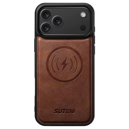 For iPhone 18 Pro Suteni G5 Cowhide Leather MagSafe Magnetic Phone Case - Brown - SYA002821624B