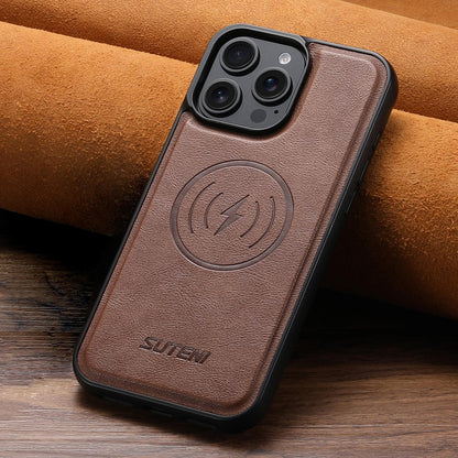 For iPhone 18 Pro Suteni G5 Cowhide Leather MagSafe Magnetic Phone Case - Brown - SYA002821624B