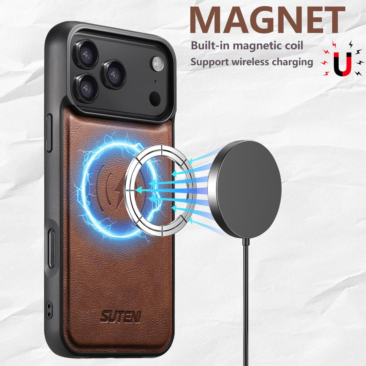 For iPhone 18 Pro Suteni G5 Cowhide Leather MagSafe Magnetic Phone Case - Brown - SYA002821624B