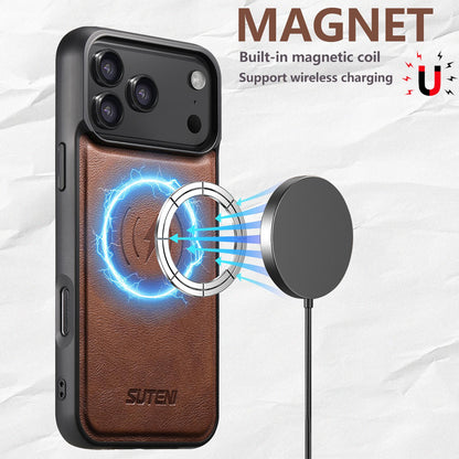 For iPhone 18 Pro Suteni G5 Cowhide Leather MagSafe Magnetic Phone Case - Brown - SYA002821624B