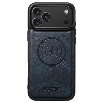 For iPhone 18 Pro Suteni G5 Cowhide Leather MagSafe Magnetic Phone Case - Blue - SYA002821624C