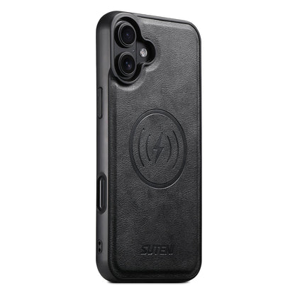 For iPhone 18 Suteni G5 Cowhide Leather MagSafe Magnetic Phone Case - Black - SYA002821625A