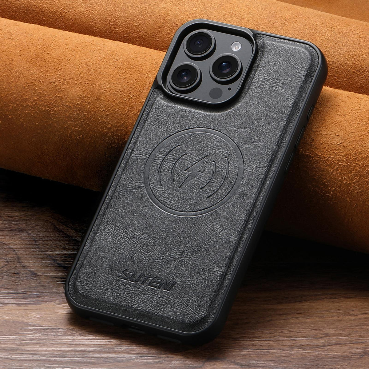 For iPhone 18 Suteni G5 Cowhide Leather MagSafe Magnetic Phone Case - Black - SYA002821625A