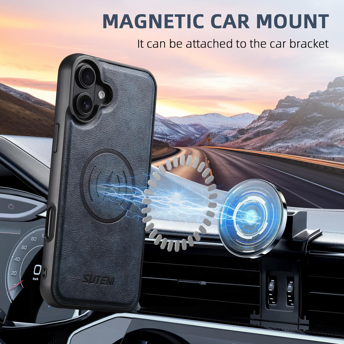 For iPhone 18 Suteni G5 Cowhide Leather MagSafe Magnetic Phone Case - Black - SYA002821625A
