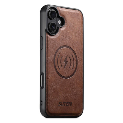 For iPhone 18 Suteni G5 Cowhide Leather MagSafe Magnetic Phone Case - Brown - SYA002821625B