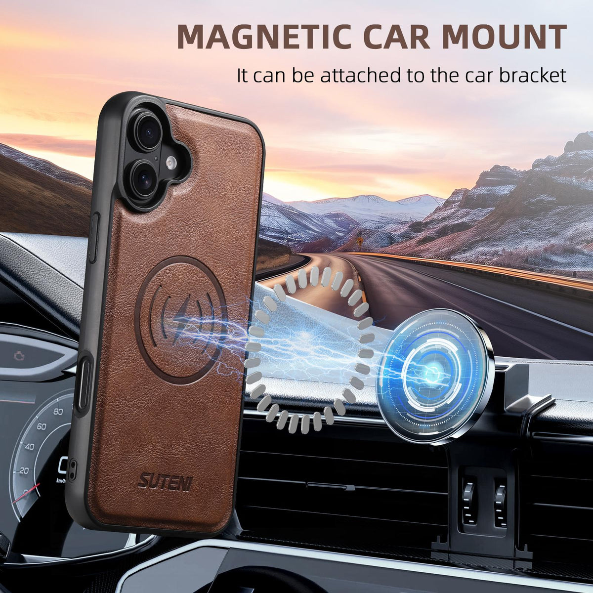 For iPhone 18 Suteni G5 Cowhide Leather MagSafe Magnetic Phone Case - Brown - SYA002821625B