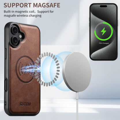 For iPhone 18 Suteni G5 Cowhide Leather MagSafe Magnetic Phone Case - Brown - SYA002821625B
