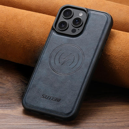 For iPhone 18 Suteni G5 Cowhide Leather MagSafe Magnetic Phone Case - Blue - SYA002821625C