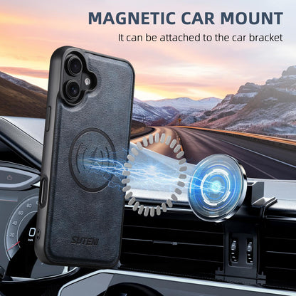 For iPhone 18 Suteni G5 Cowhide Leather MagSafe Magnetic Phone Case - Blue - SYA002821625C