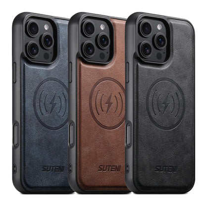 For iPhone 18 Pro Suteni G5 Cowhide Leather MagSafe Magnetic Phone Case - Black - SYA002821624A
