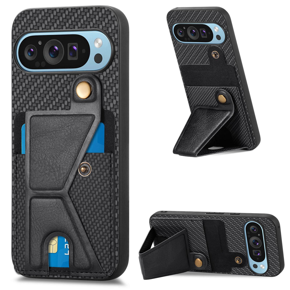 For Google Pixel 10 / 10 Pro Carbon Fiber Wallet Flip Card K-shaped Holder Phone Case - Black - SYA002829705A