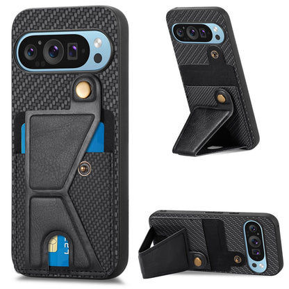For Google Pixel 10 / 10 Pro Carbon Fiber Wallet Flip Card K-shaped Holder Phone Case - Black - SYA002829705A