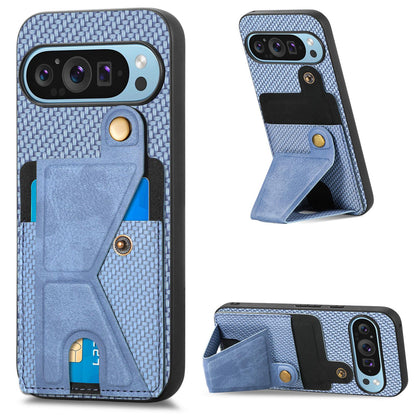 For Google Pixel 10 / 10 Pro Carbon Fiber Wallet Flip Card K-shaped Holder Phone Case - Blue - SYA002829705B