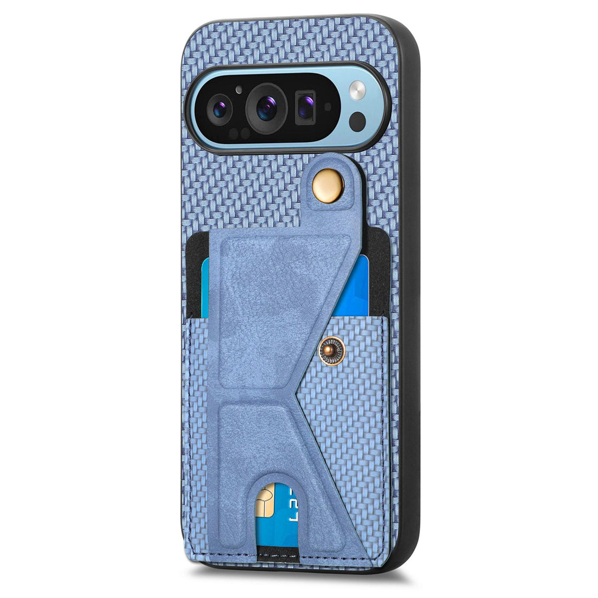 For Google Pixel 10 / 10 Pro Carbon Fiber Wallet Flip Card K-shaped Holder Phone Case - Blue - SYA002829705B