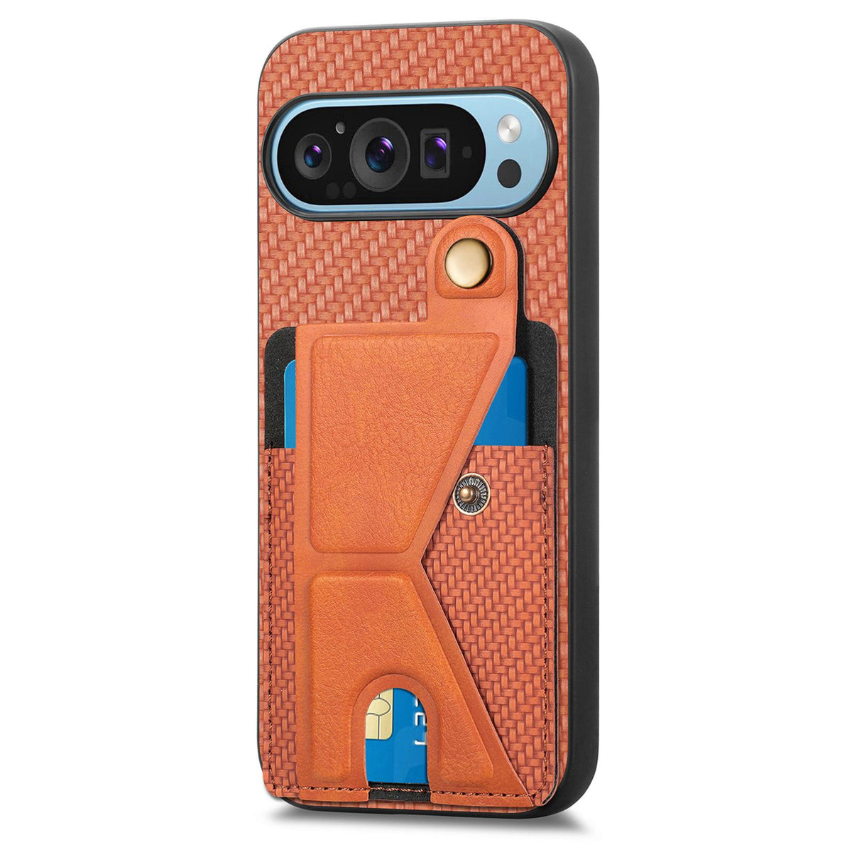 For Google Pixel 10 / 10 Pro Carbon Fiber Wallet Flip Card K-shaped Holder Phone Case - Brown - SYA002829705C