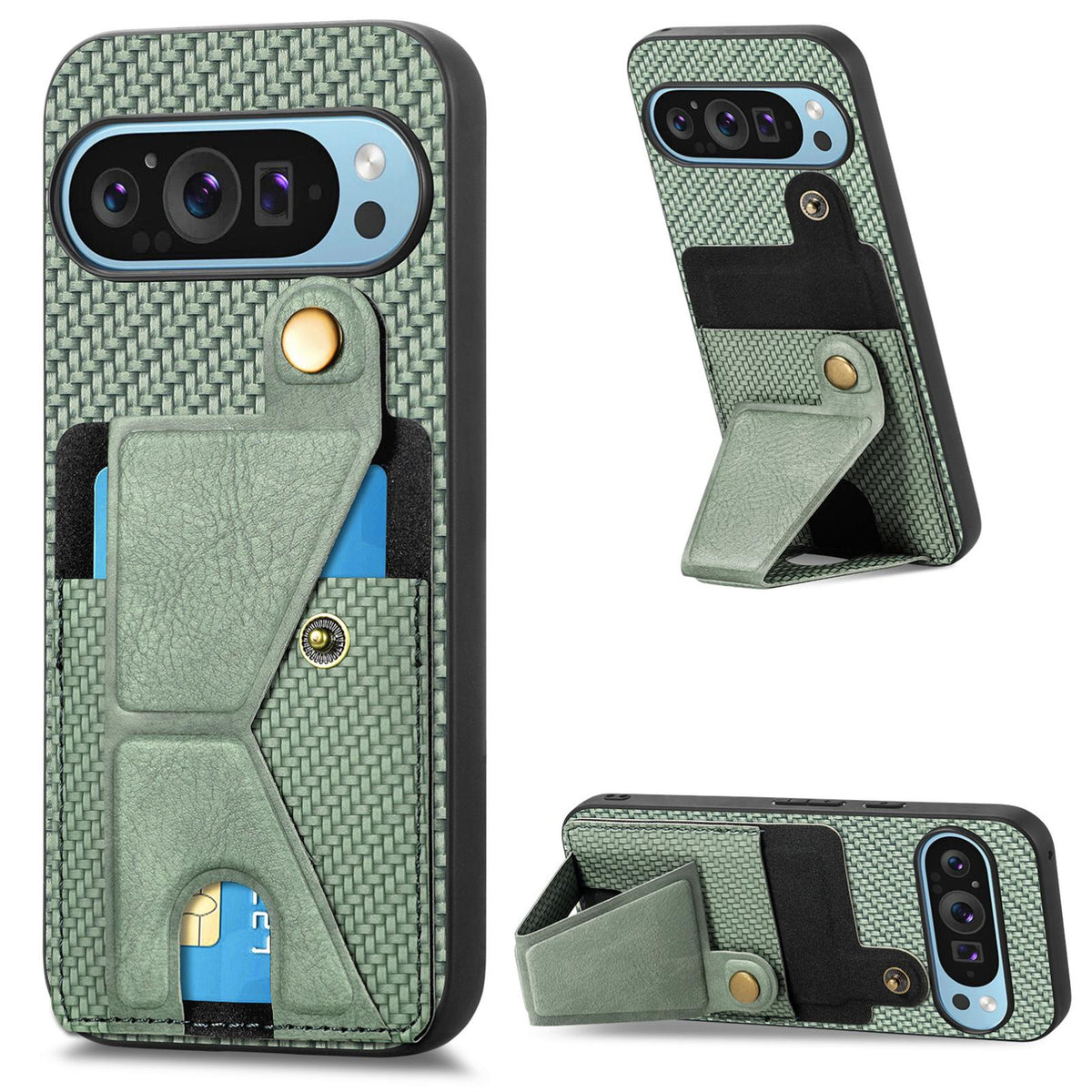 For Google Pixel 10 / 10 Pro Carbon Fiber Wallet Flip Card K-shaped Holder Phone Case - Green - SYA002829705D