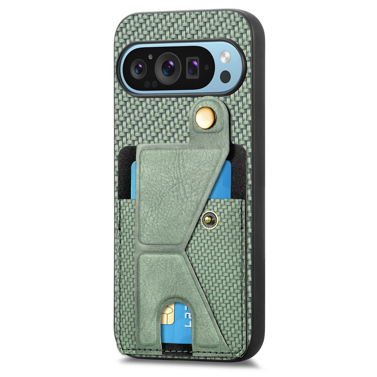 For Google Pixel 10 / 10 Pro Carbon Fiber Wallet Flip Card K-shaped Holder Phone Case - Green - SYA002829705D