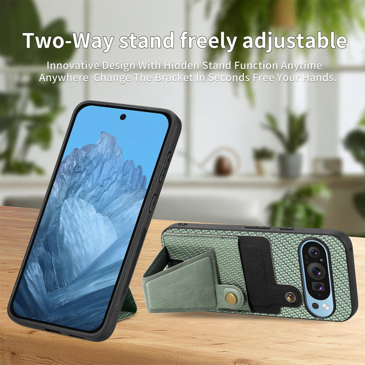 For Google Pixel 10 / 10 Pro Carbon Fiber Wallet Flip Card K-shaped Holder Phone Case - Green - SYA002829705D