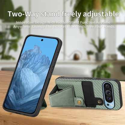 For Google Pixel 10 / 10 Pro Carbon Fiber Wallet Flip Card K-shaped Holder Phone Case - Green - SYA002829705D