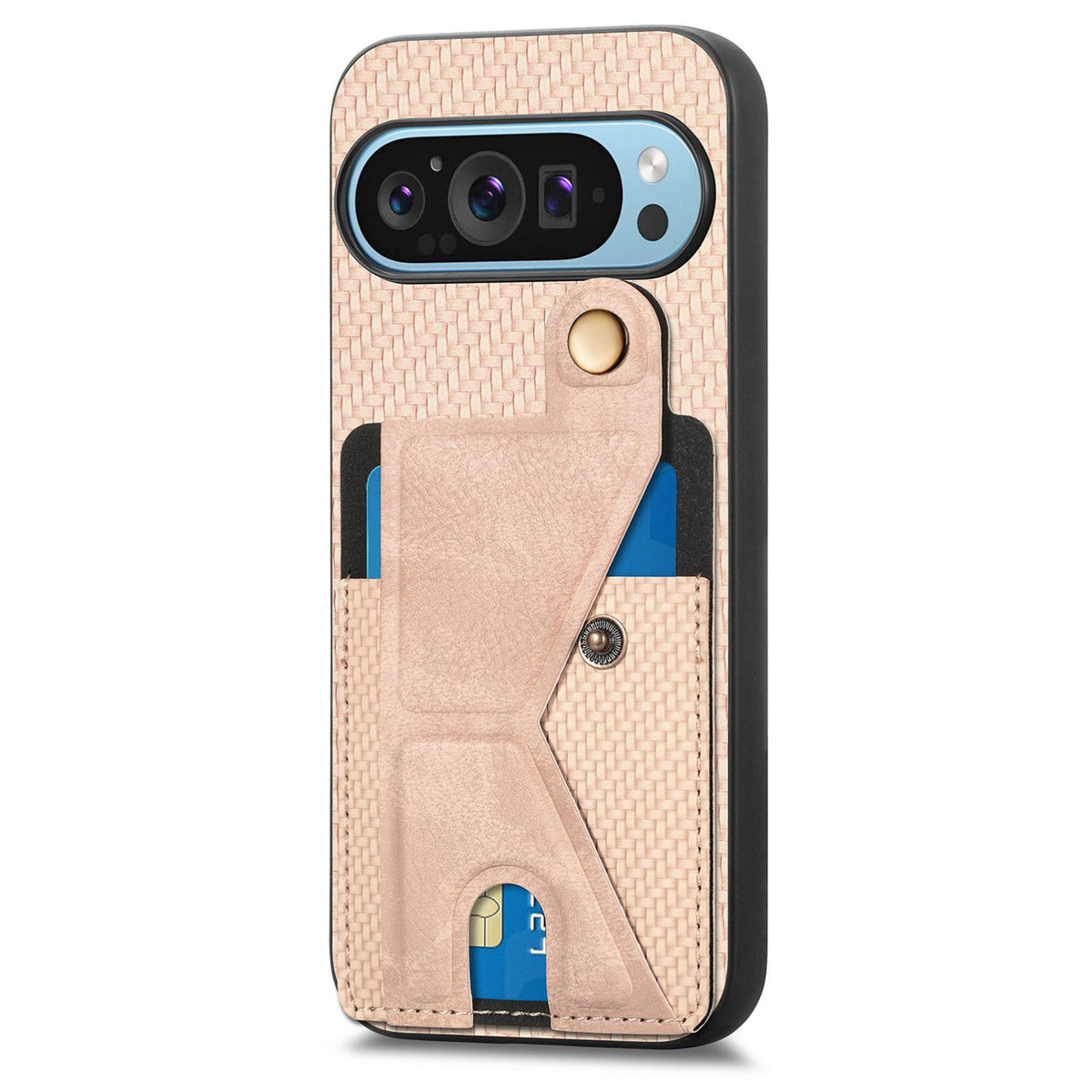 For Google Pixel 10 / 10 Pro Carbon Fiber Wallet Flip Card K-shaped Holder Phone Case - Khaki - SYA002829705E