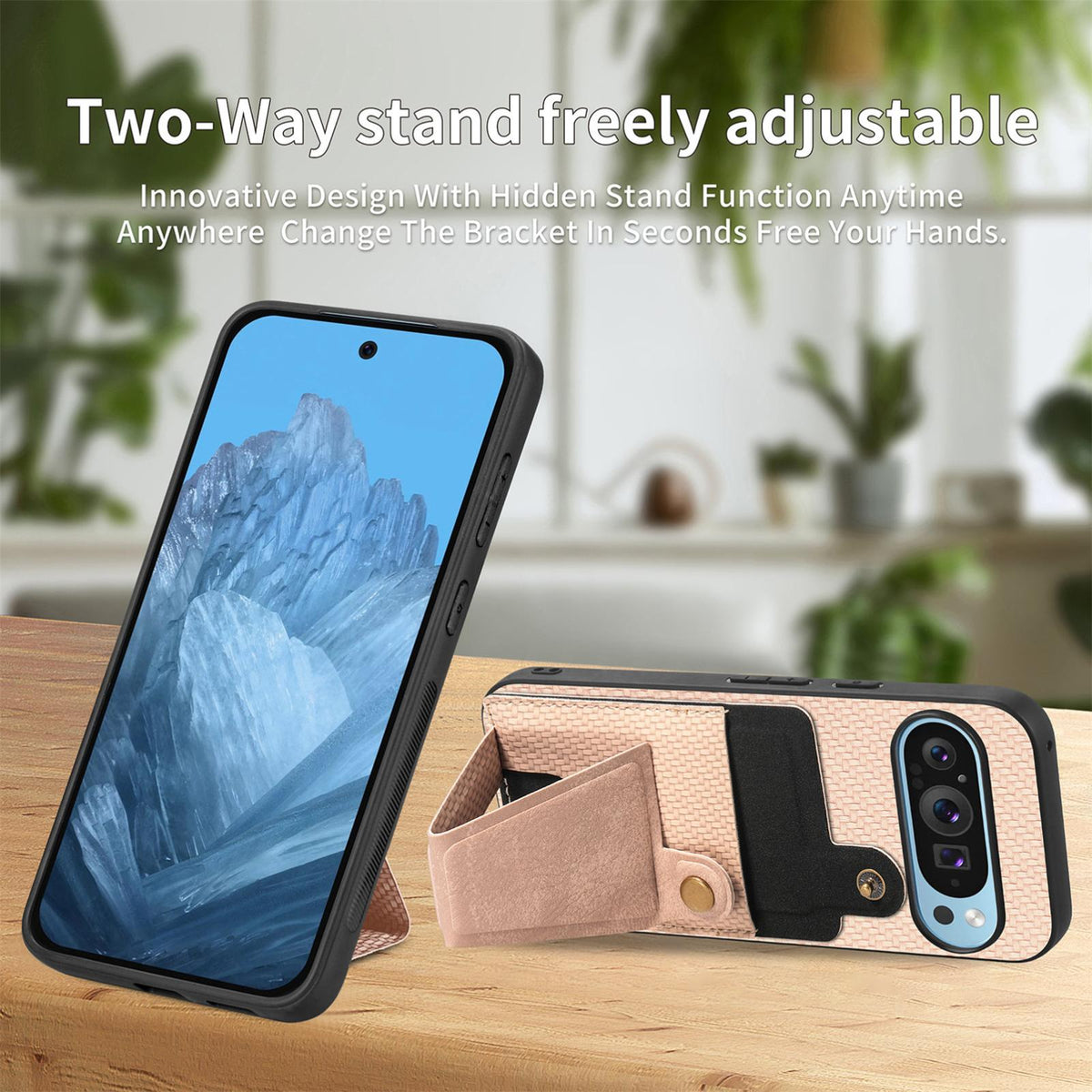 For Google Pixel 10 / 10 Pro Carbon Fiber Wallet Flip Card K-shaped Holder Phone Case - Khaki - SYA002829705E
