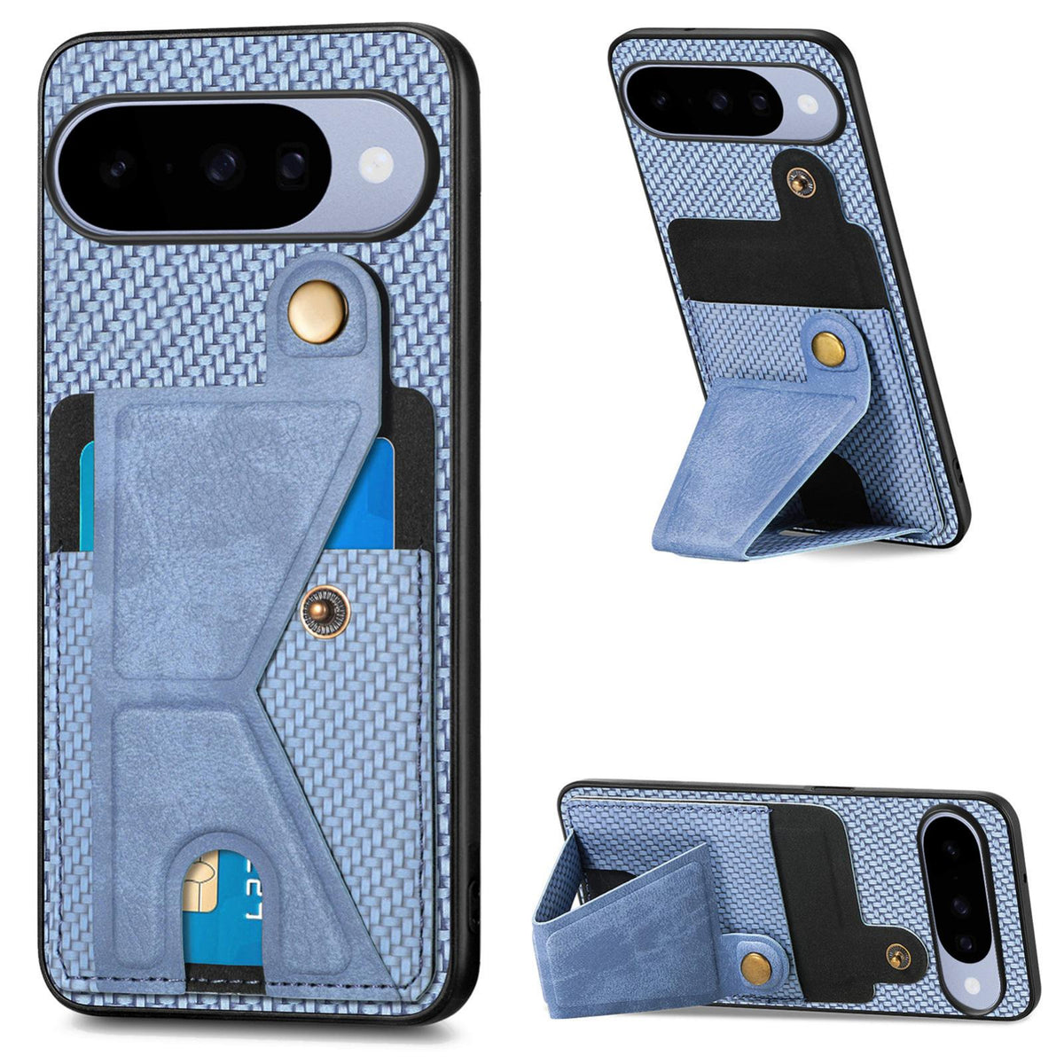 For Google Pixel 11 Carbon Fiber Wallet Flip Card K-shaped Holder Phone Case - Blue - SYA002829707B